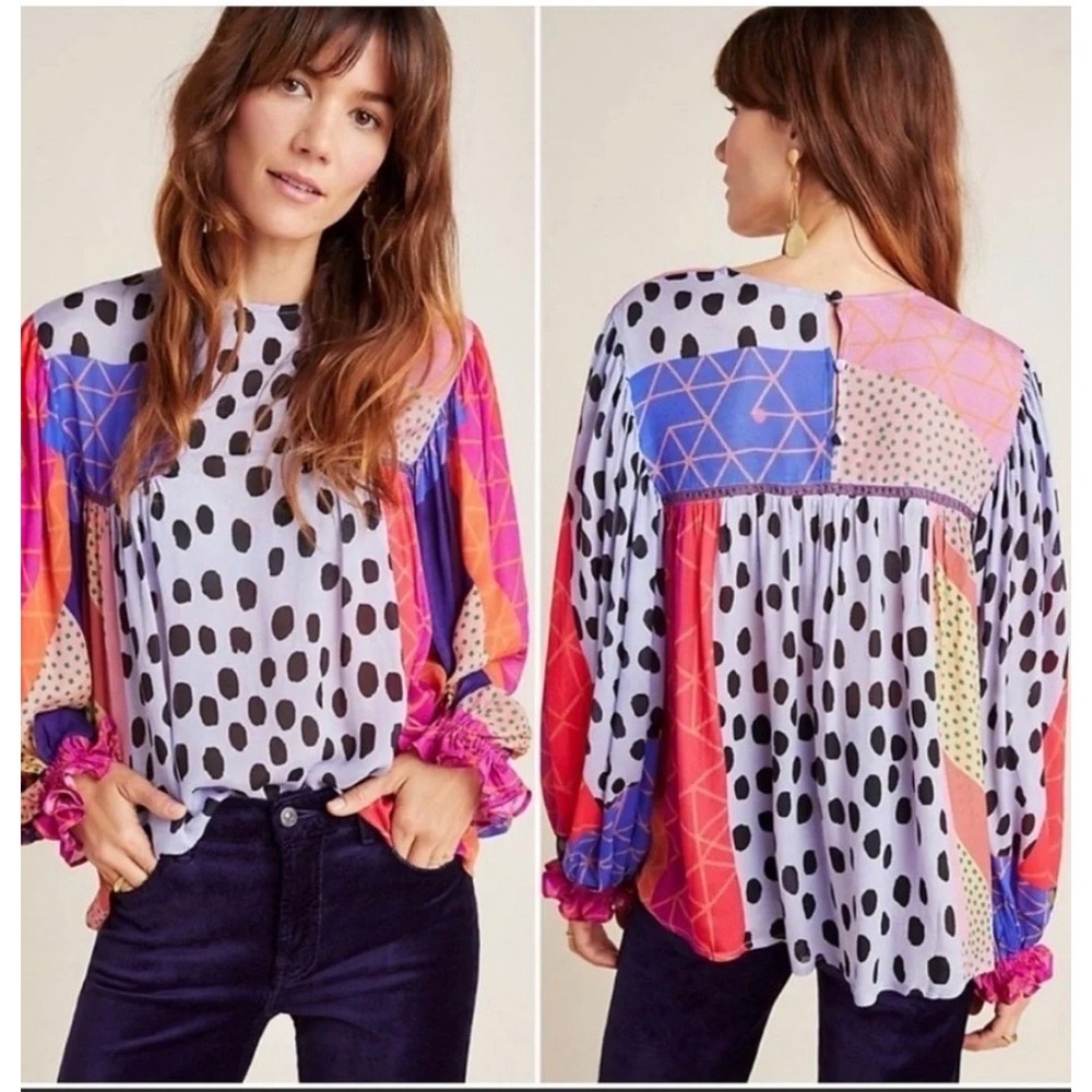 NWT Bl^nk London Anthropologie Miranda Viscose Blouse Wedgewood Size S P